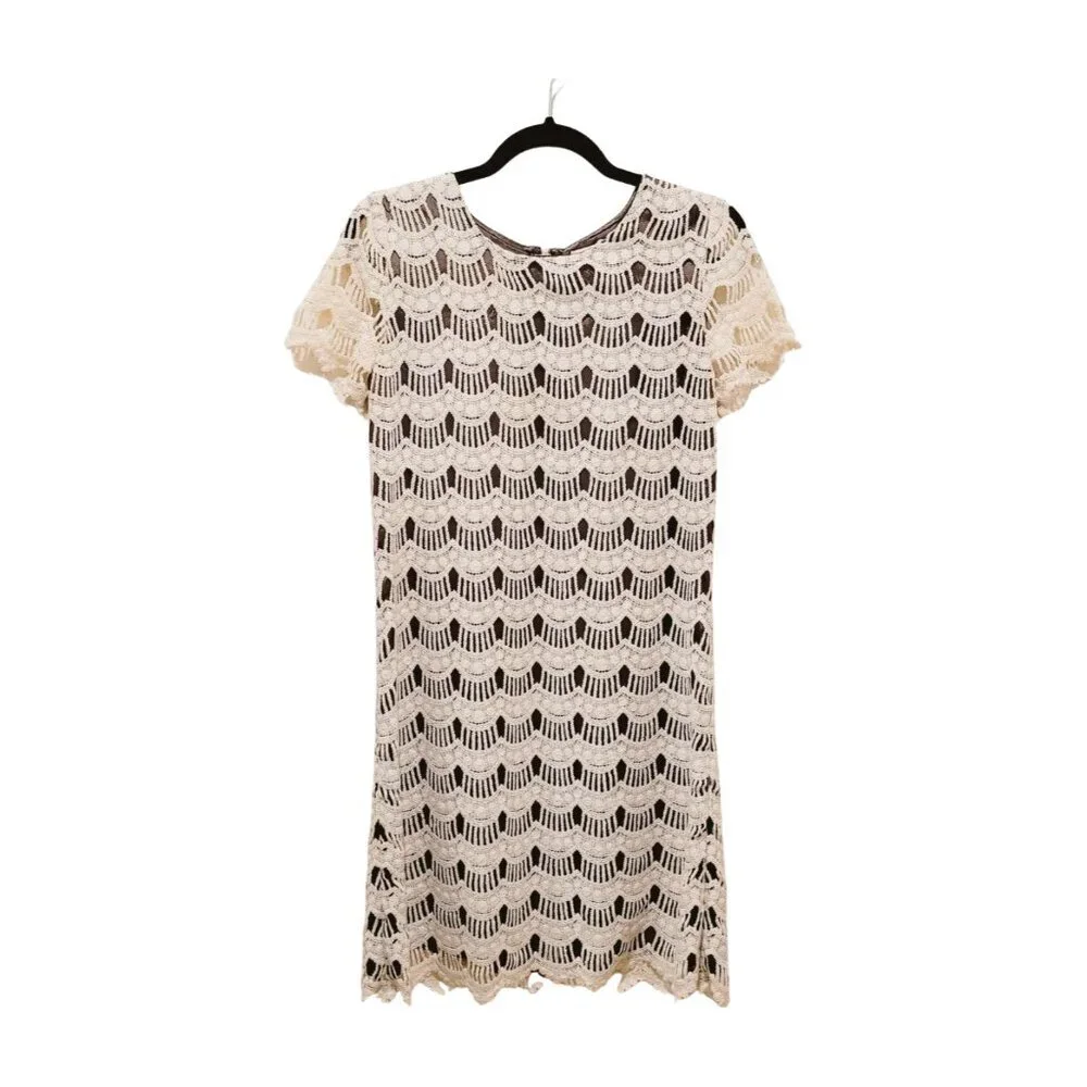 Kate Spade Women's 2 Dress Virginia Black Scalloped Lace Shift Short Sleeve EUC